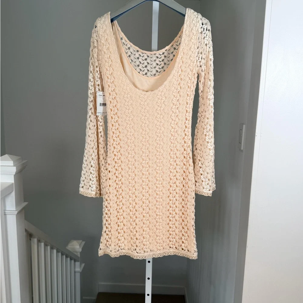Free People Ivory Lace Crochet Gypsy Mini Dress XS New With Tags - Picture 5 of 10